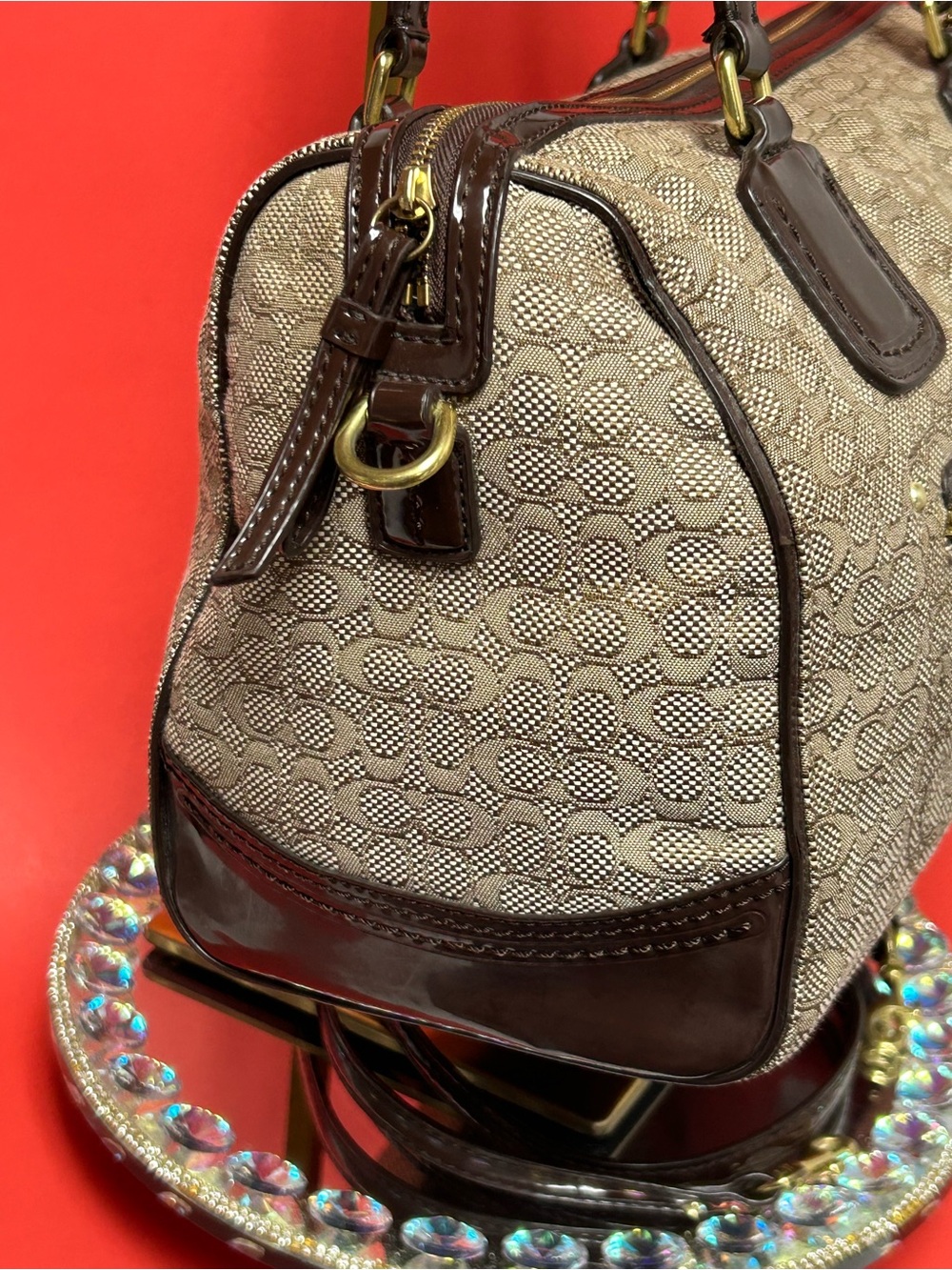 Coach Poppy Oxford Mini “c” Canvas Satchel in Khaki/Brown Approx. 12 x 9.5 x 4 - Picture 4 of 17